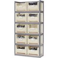 Global Equipment Steel Boltless Wood Deck Shelving - 10 Plastic Hopper Bins Beige, 42x15x84 238203BG